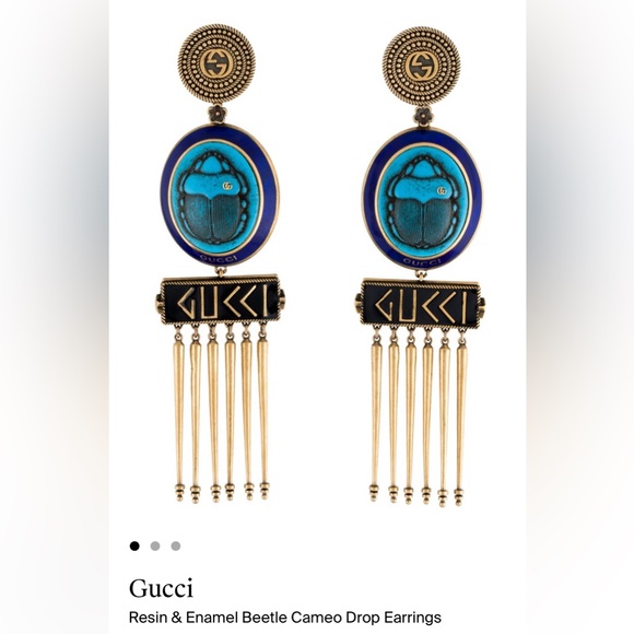Gucci scarab cameo tassel fringe drop and Gold Earrings📍 missing one tassel - Picture 1 of 3